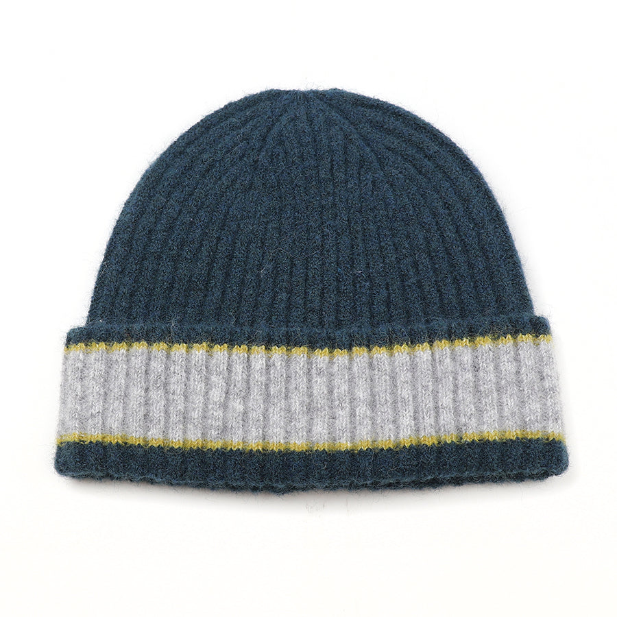 Teal and grey mens beanie hat