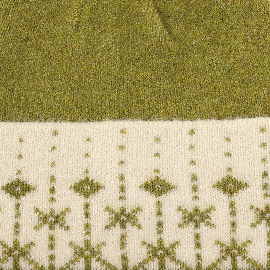 Freya Olive and cream Scandi snowflake knit bobble hat