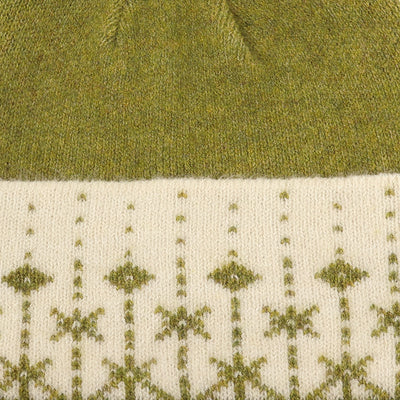 Freya Olive and cream Scandi snowflake knit bobble hat