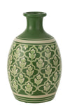 Vase Flowers+Lines Terracotta Green/White