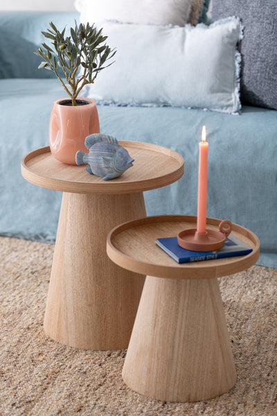 Set Of 2 Sidetables Round+Edges Wood Natural