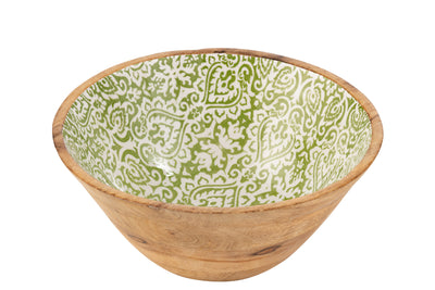 Bowl Pattern Mango Wood Green/White Large
