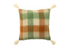 Cushion Checkered+Tassels Acrylic White/Green/Brown