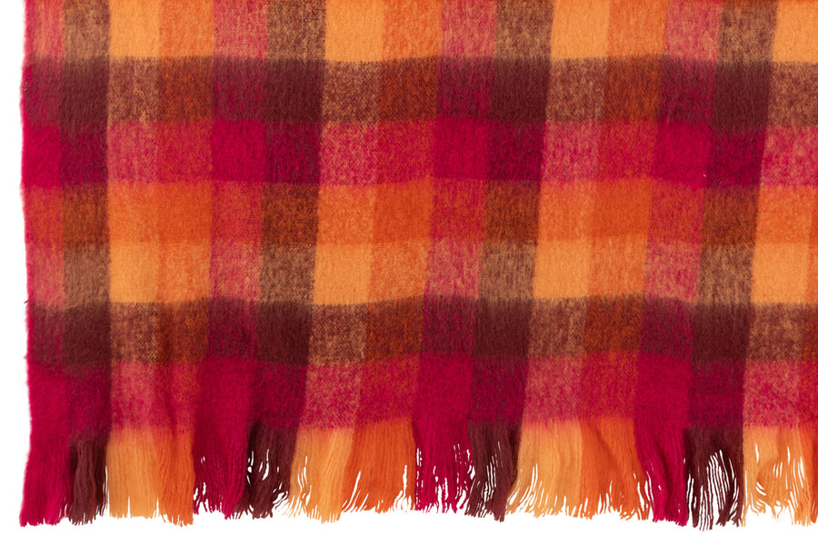 Plaid Checkered+Fringes Acrylic Orange/Burgundy