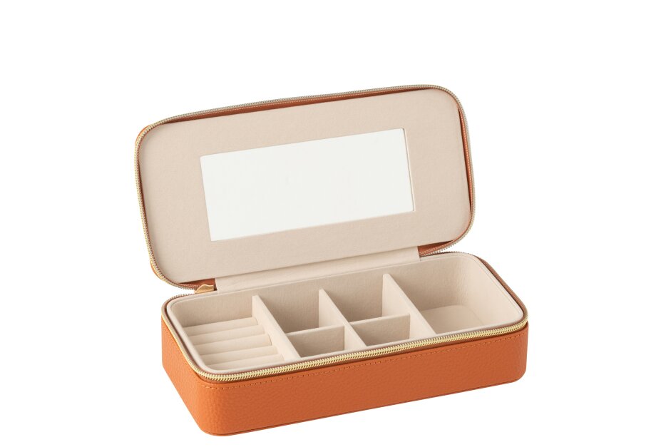 Jewellery Box Rectangle+Mirror Artificial Leather Cognac