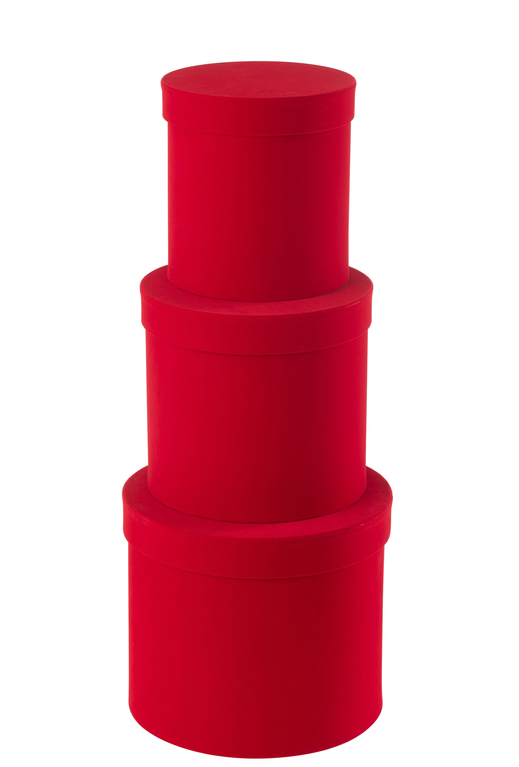 Set Of 3 Box Round Velvet Paper Red
