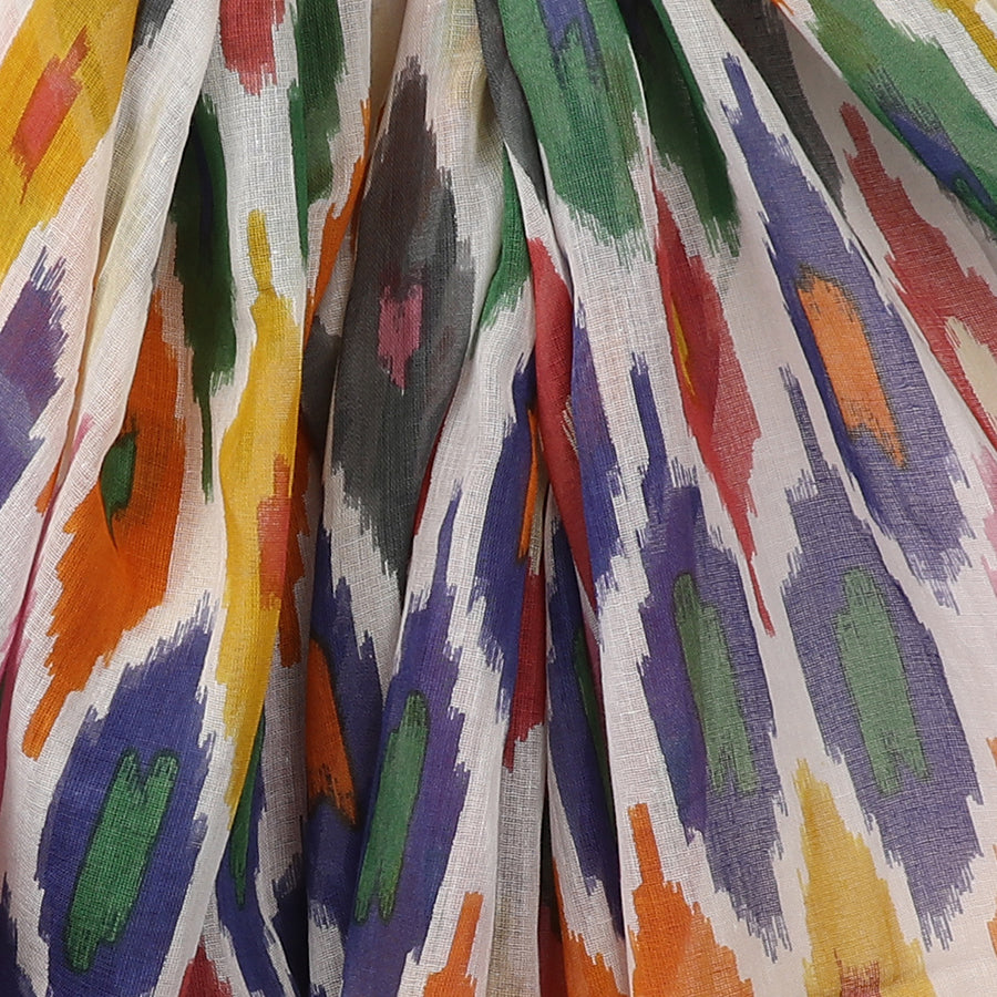 Organic cotton ikat print scarf with tassels