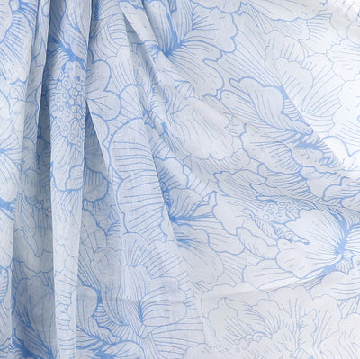 Organic cotton white and blue flower outline print scarf