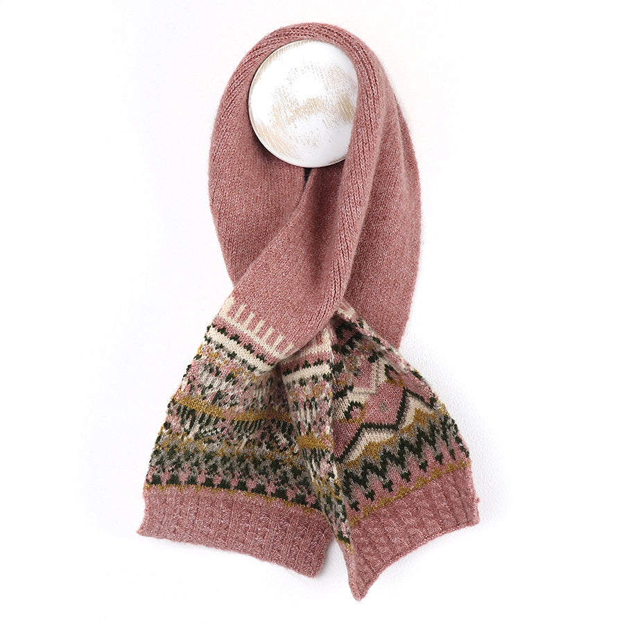 Dusky pink recycled blend fair isle pull through scarf