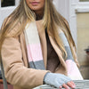 Pink, grey, natural mix recycled blend stripe scarf