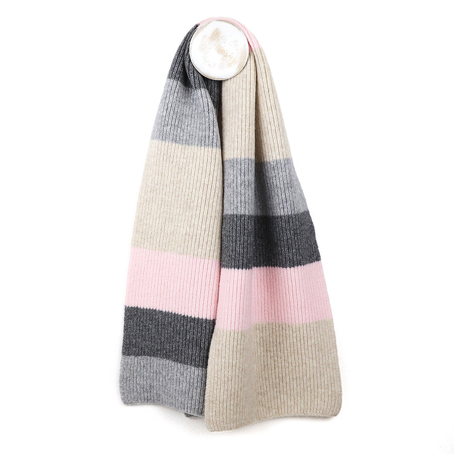 Pink, grey, natural mix recycled blend stripe scarf