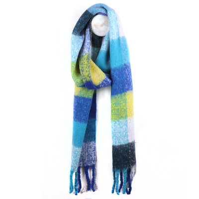 Blue and yellow mix recycled blend check scarf