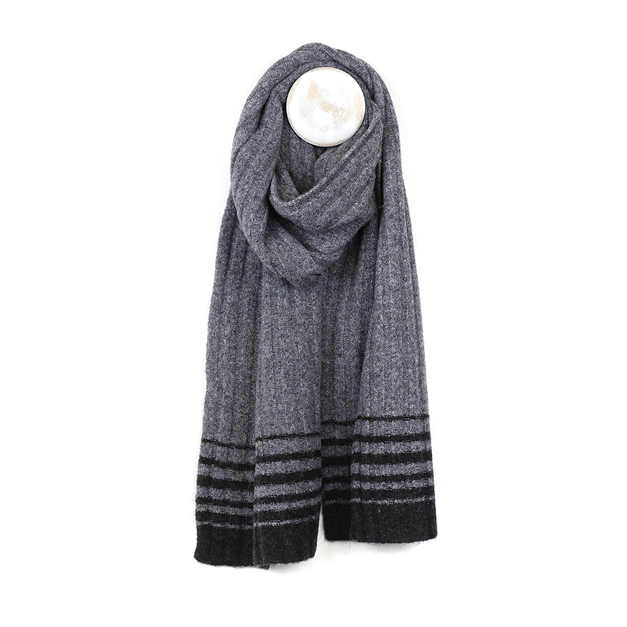 Grey gradient stripe knit scarf for men