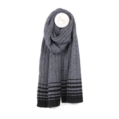Grey gradient stripe knit scarf for men