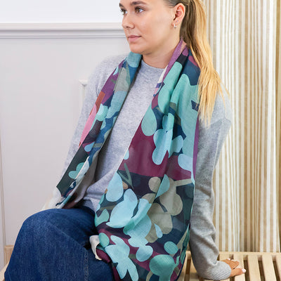 Florence Plum and teal mix oversize botanical print scarf |