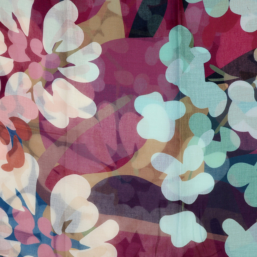 Florence Plum and teal mix oversize botanical print scarf |