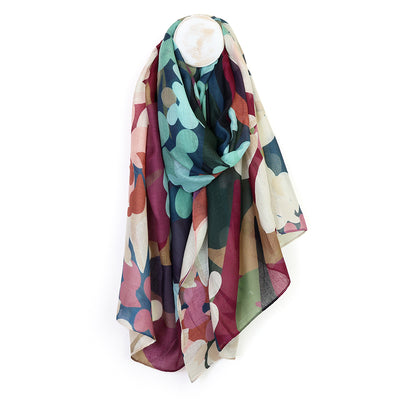 Florence Plum and teal mix oversize botanical print scarf |