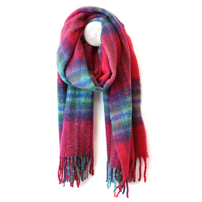 Miranda Blue,green and raspberry mix cosy check sections scarf