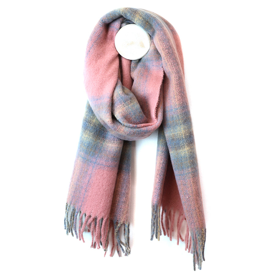 Miranda Pastel pink,blue and grey mix cosy check sections scarf
