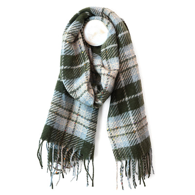 Olivia Dark khaki mix tartan weave scarf with metallic thread