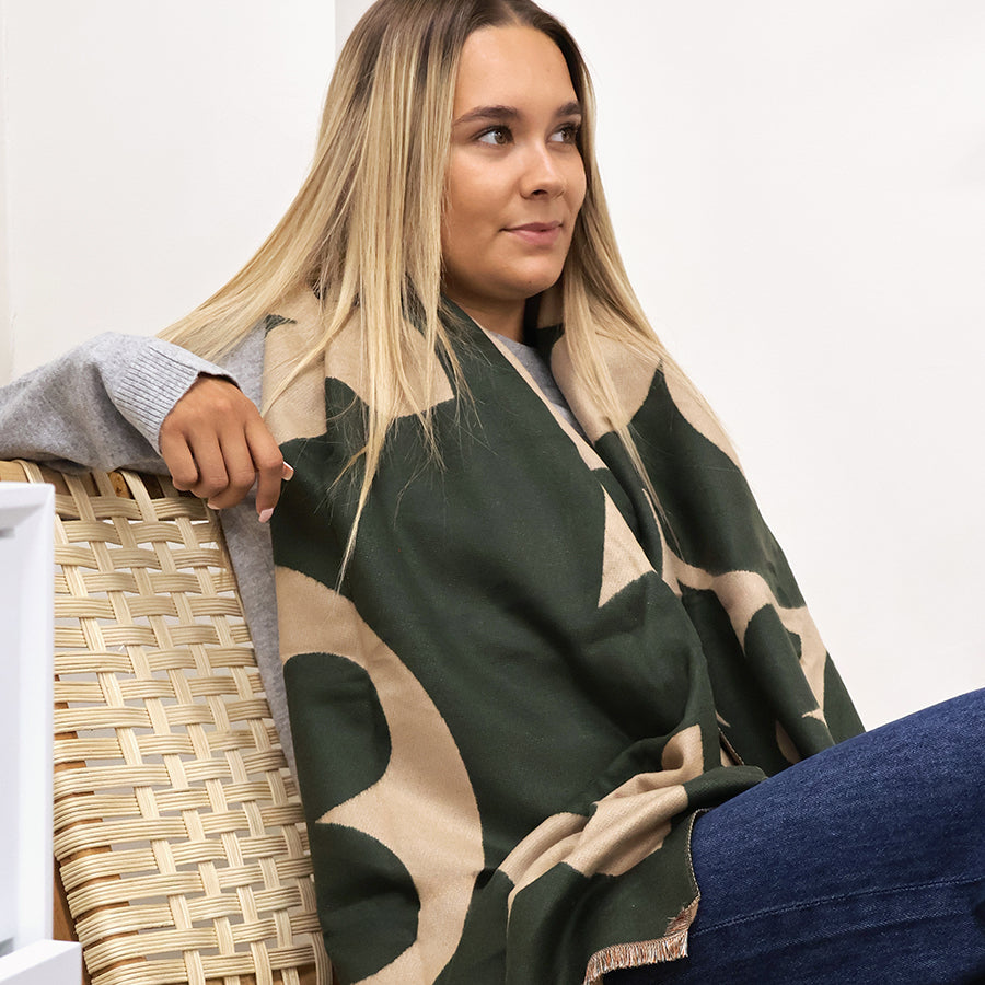 Louise Olive mix reversible oversize flower silhouette scarf