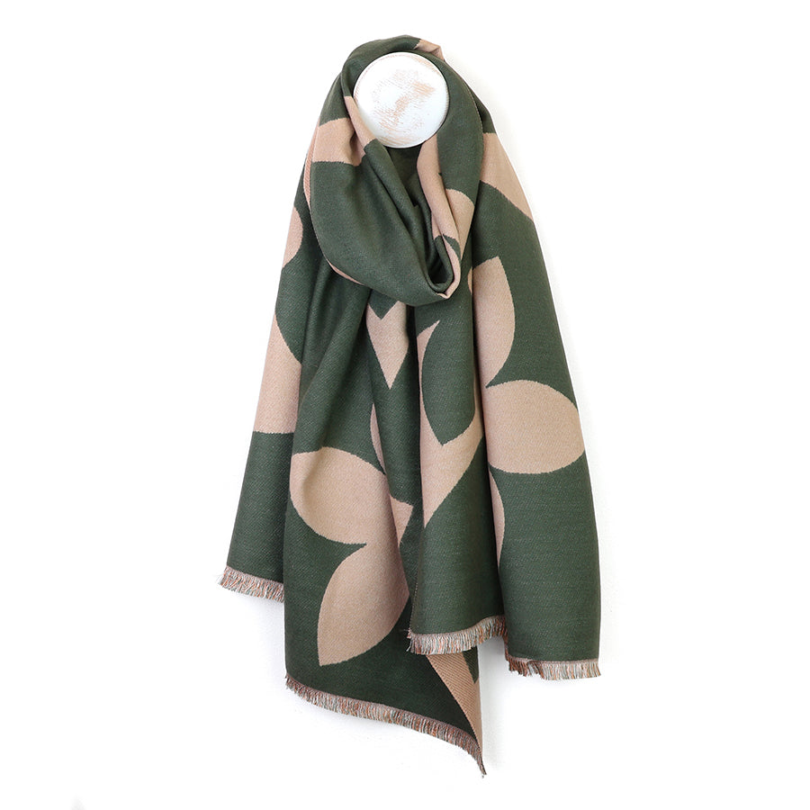 Louise Olive mix reversible oversize flower silhouette scarf