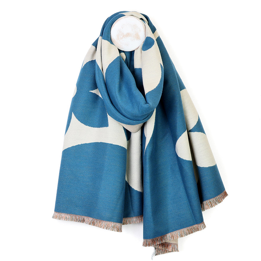 Louise Teal mix reversible oversize flower silhouette scarf