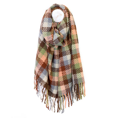 Jessica Salmon, sage and brown mix check weave scarf