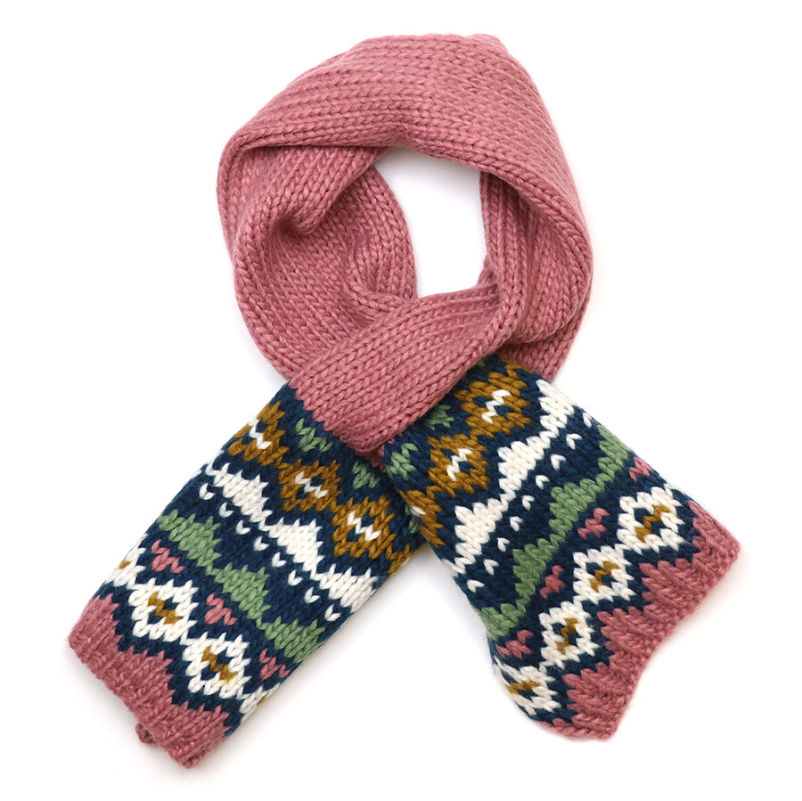 Valentina Rose Pink Fair Isle Knit pull through Scarf