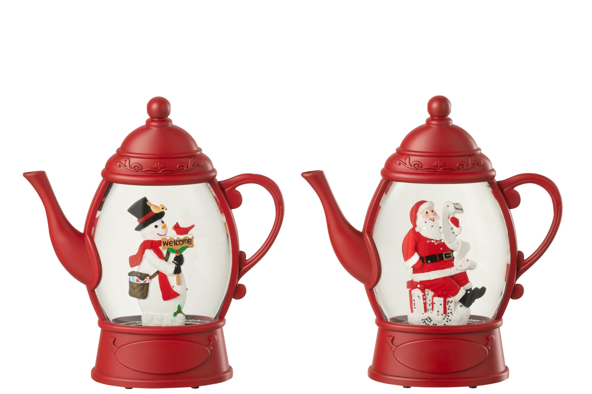 Hanger Water Globe Teapot Plastic Christmas Red Assortment Of 2