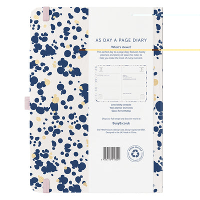 A5 Day a Page Diary 2026 Navy Spatter