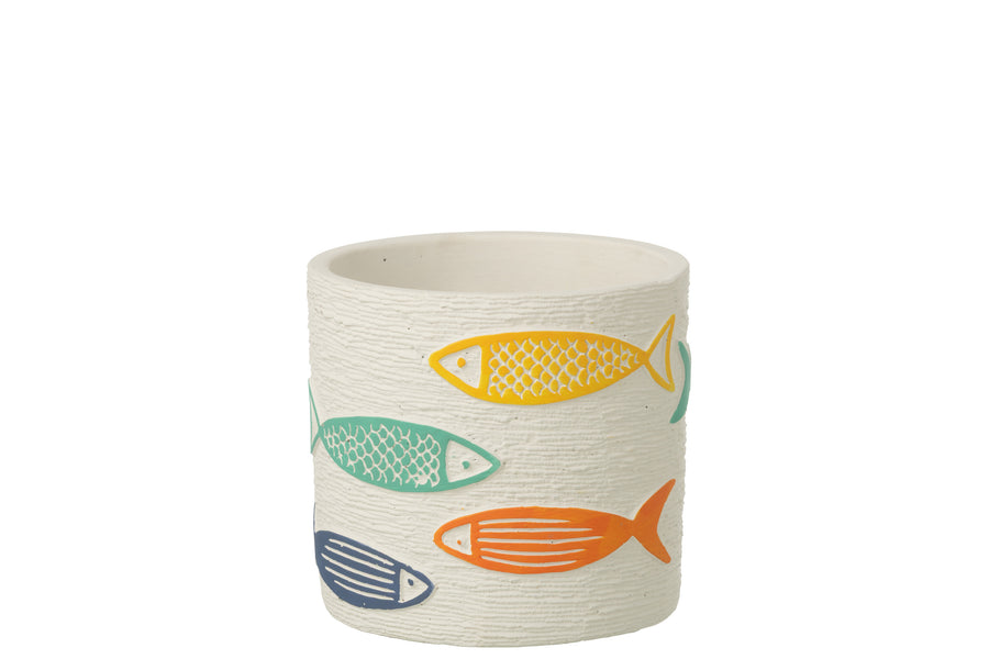Flowerpot Fish Round Cement Multicolored