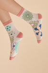 70s Kaleidoscope Floral Ankle Socks - Coconut by Powder