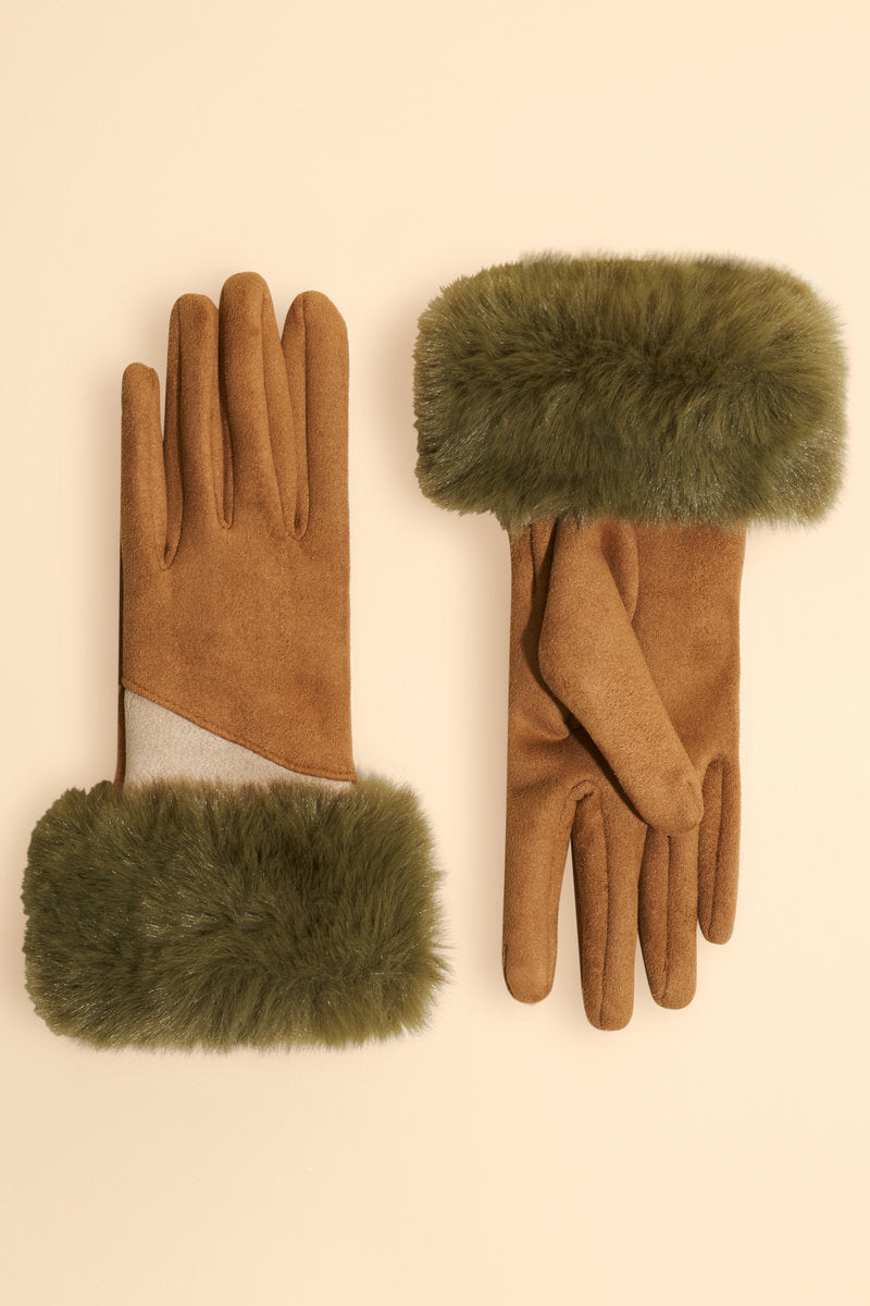 Two Tone Bettina Faux Fur Glove - Sand