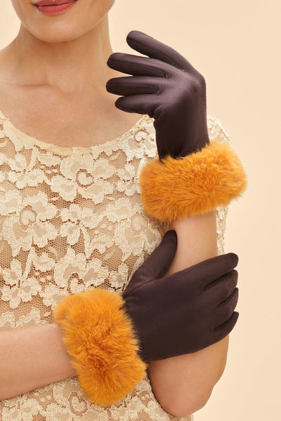 Bettina Gloves - Chocolate & Mustard