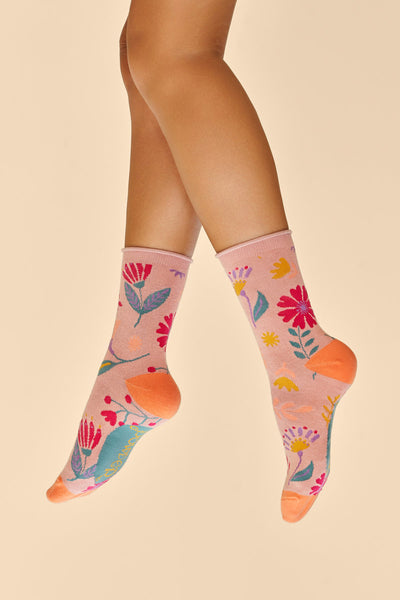 Watercolour Flowers Ankle Socks - Petal