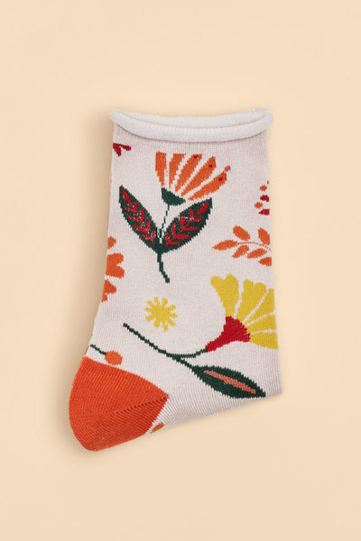 Watercolour Flowers Ankle Socks - Cream