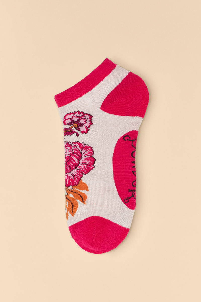 Paisley Floral Trainer Socks - Cream