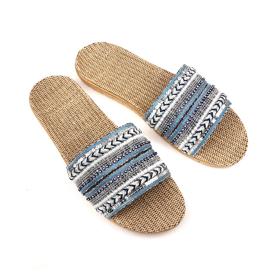 Blue mix sparkle women summer sliders