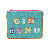 Small aqua beaded gin fund pom-pom purse