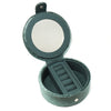 Midnight green leaping hare embroidered velvet round jewellery box