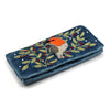 Blue velvet robin and embroidered holly jewellery roll