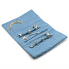 Blue velvet robin and embroidered holly jewellery roll