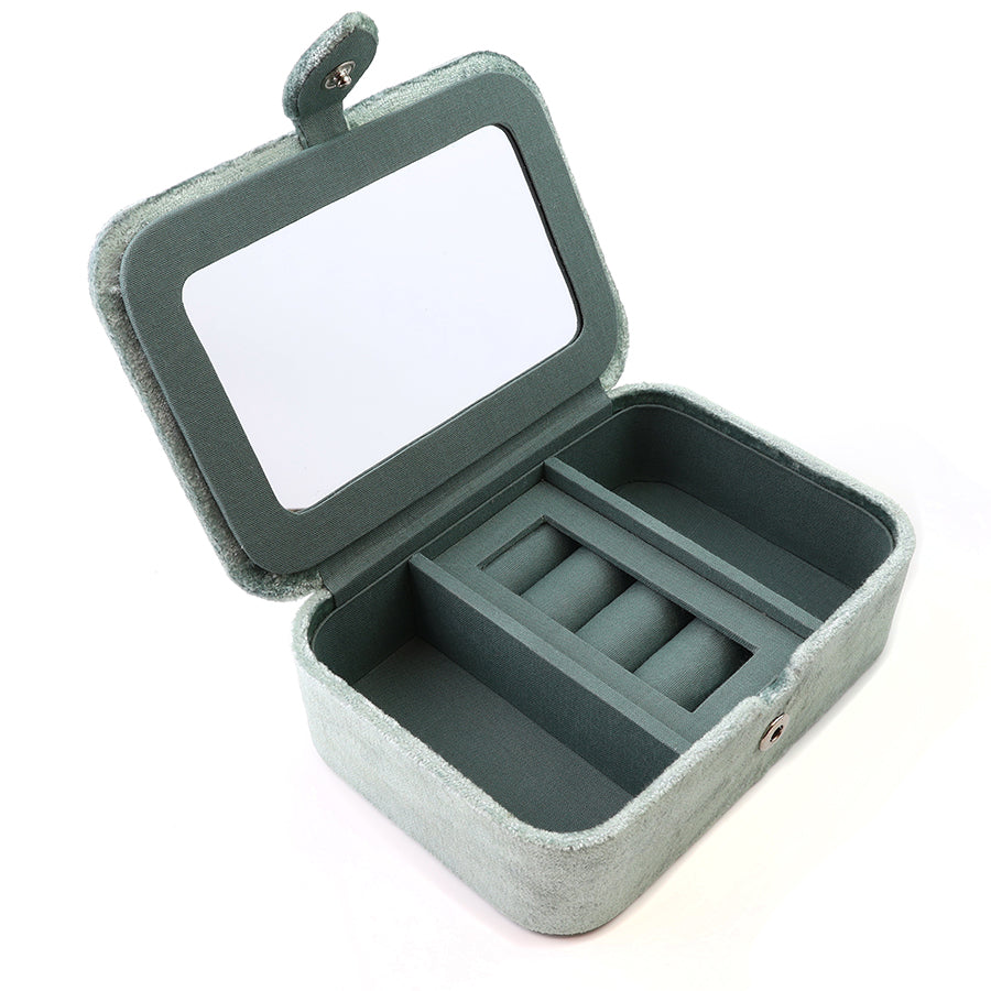 Daisy Grey/green velvet embroidered meadow and cow medium jewellery box