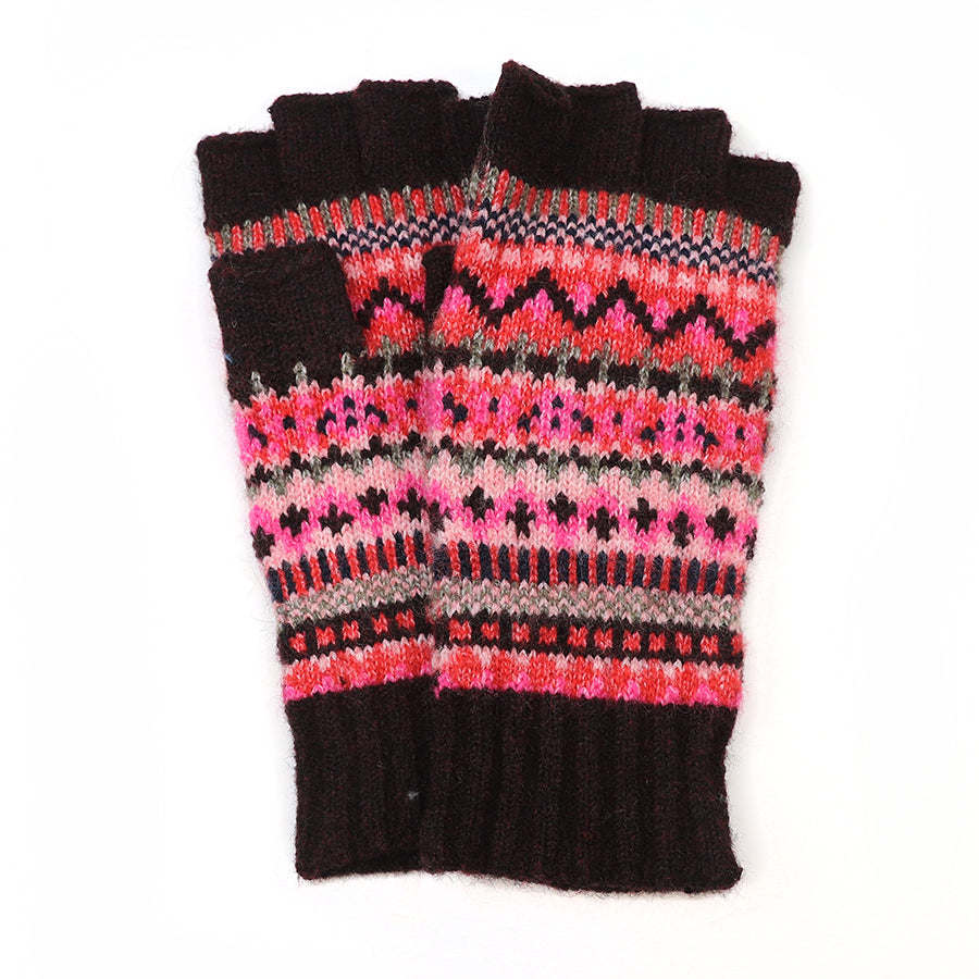 Recycled blend red mix fair isle fingerless gloves