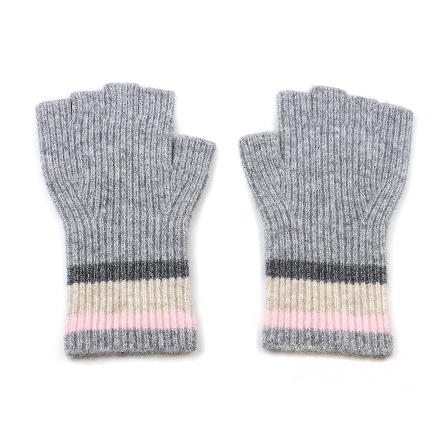 Grey recycled blend striped wrist fingerless gloves