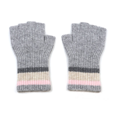 Grey recycled blend striped wrist fingerless gloves