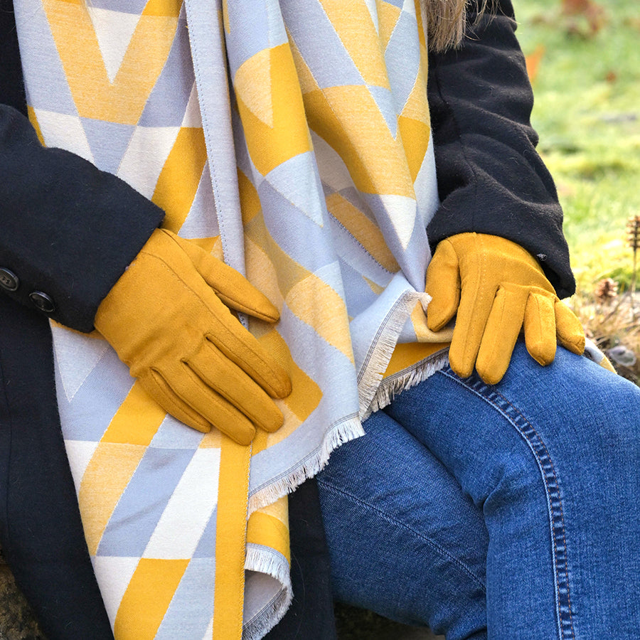 Mustard faux suede stitch detail gloves