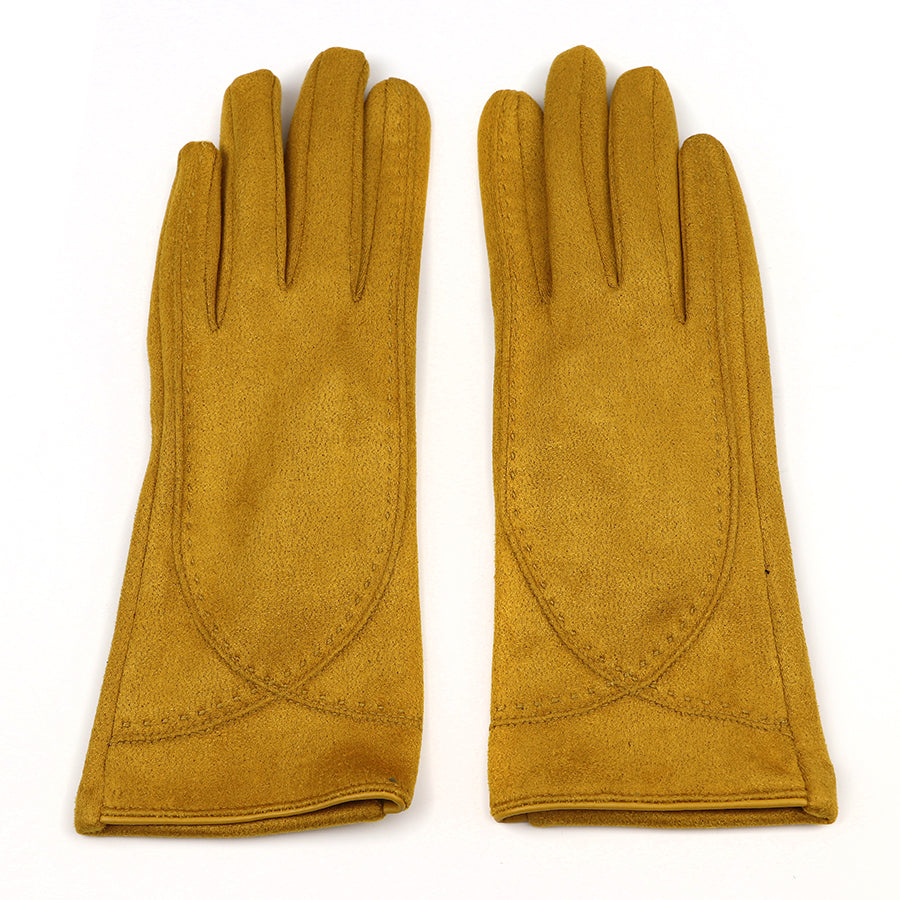 Mustard faux suede stitch detail gloves