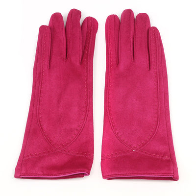 Fuchsia faux suede stitch detail gloves